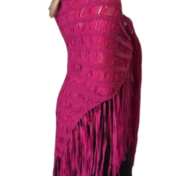 Free People Hot Pink Knit Wrap With Fringe Shawl Has A Suede Like Look